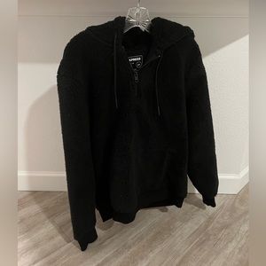 Mens Express Black Sherpa Quarter Zip Hoodie Size Medium